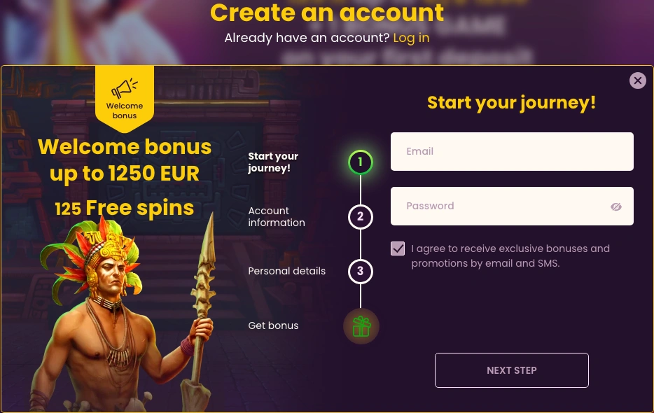 The original Bizzo Casino registration form